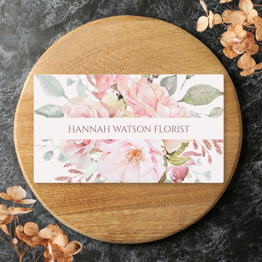 Elegant roze roos en pioen bloemboeket visitekaartje