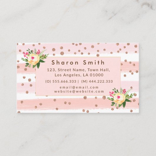 Elegant roze Roos Glitter Gold Confetti Trendy Visitekaartje (Achterkant)