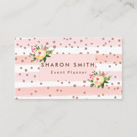 Elegant roze Roos Glitter Gold Confetti Trendy Visitekaartje (Voorkant)