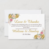 Elegant roze, Roos Gold Eucalyptus Floral Wedding Bedankkaart (Voorkant)