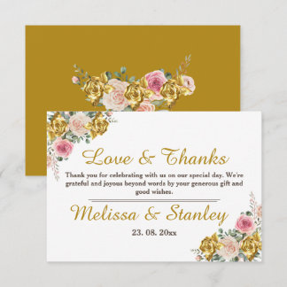Elegant roze, Roos Gold Eucalyptus Floral Wedding Bedankkaart
