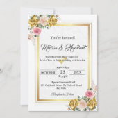 Elegant roze, Roos Gold Eucalyptus Floral Wedding Kaart (Voorkant)