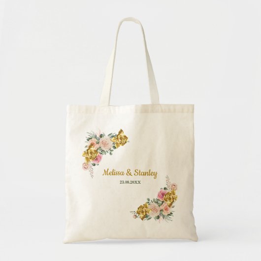 Elegant roze, Roos Gold Eucalyptus Floral Wedding Tote Bag (Voorkant)