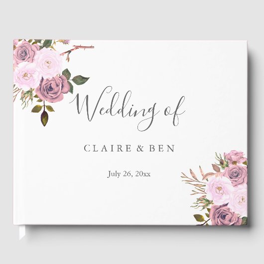 Elegant Roze & Roos Gold Wedding Guestbook Gastenboek (Voorkant)