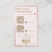 Elegant Roze Roos Goud Hart QR Code Bedankt Visitekaartje (Achterkant)