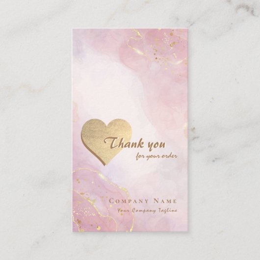 Elegant Roze Roos Goud Hart QR Code Bedankt Visitekaartje (Voorkant)