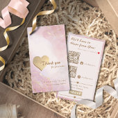 Elegant Roze Roos Goud Hart QR Code Bedankt Visitekaartje