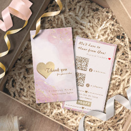 Elegant Roze Roos Goud Hart QR Code Bedankt Visitekaartje