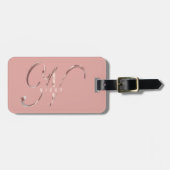 Elegant Roze Roos Goud Monogram Initiaal N Bagagelabel (Voorkant horizontaal)