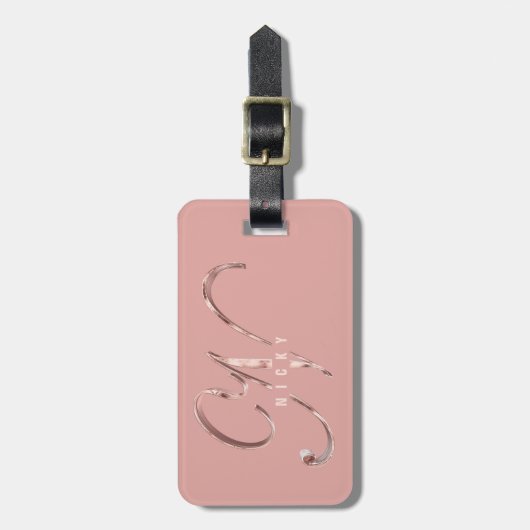 Elegant Roze Roos Goud Monogram Initiaal N Bagagelabel (Voorkant verticaal)