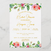 Elegant Roze Roos & Goudfolie Vrijgezellenfeest Folie Uitnodiging (Voorkant)