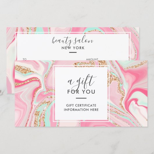 Elegant roze roos goudglitter cadeaukaart (Voorkant / Achterkant)