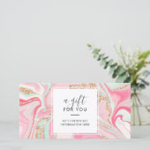 Elegant roze roos goudglitter cadeaukaart (Staand voorkant)