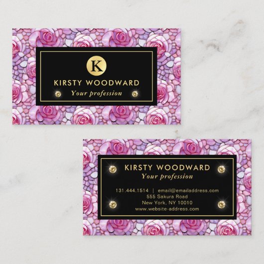 Elegant roze roos mozaïek patroon visitekaartje (Voorkant / Achterkant)