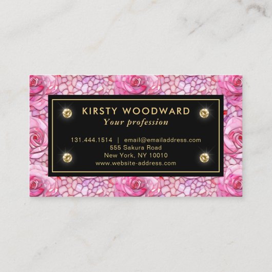 Elegant roze roos mozaïek patroon visitekaartje (Achterkant)