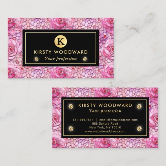 Elegant roze roos mozaïek patroon visitekaartje (Voorkant / Achterkant)