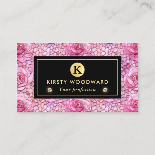 Elegant roze roos mozaïek patroon visitekaartje (Voorkant)