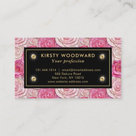 Elegant roze roos mozaïek patroon visitekaartje (Achterkant)