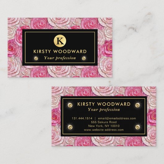 Elegant roze roos mozaïek patroon visitekaartje (Voorkant / Achterkant)