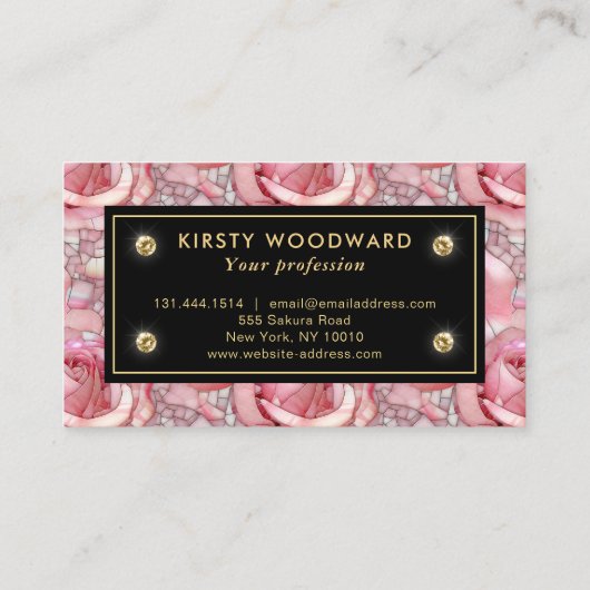 Elegant roze roos mozaïek patroon visitekaartje (Achterkant)