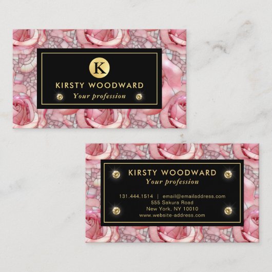 Elegant roze roos mozaïek patroon visitekaartje (Voorkant / Achterkant)