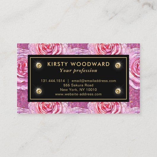 Elegant roze roos mozaïek patroon visitekaartje (Achterkant)