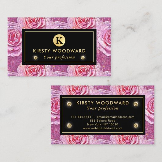 Elegant roze roos mozaïek patroon visitekaartje (Voorkant / Achterkant)