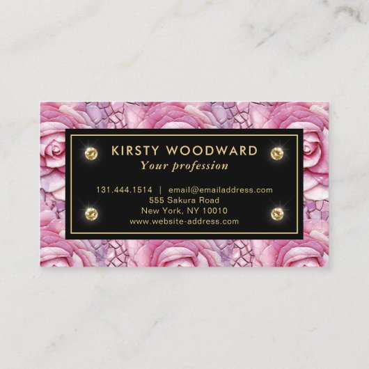 Elegant roze roos mozaïek patroon visitekaartje (Achterkant)