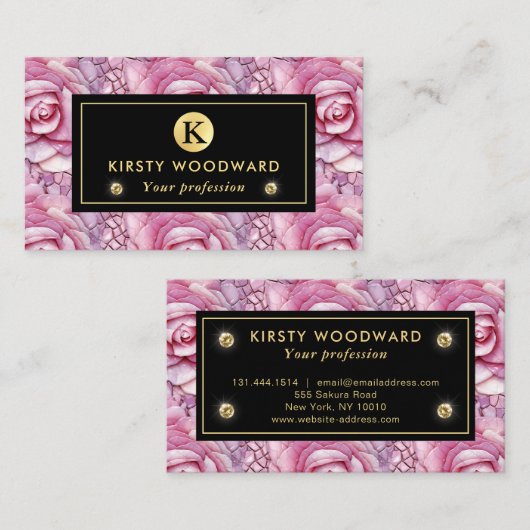 Elegant roze roos mozaïek patroon visitekaartje (Voorkant / Achterkant)
