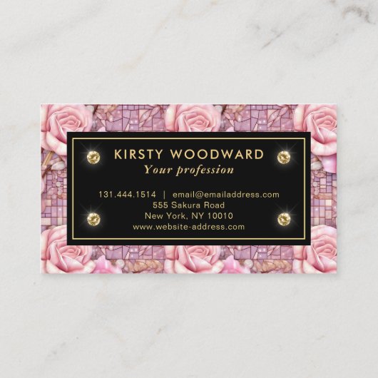 Elegant roze roos mozaïek patroon visitekaartje (Achterkant)