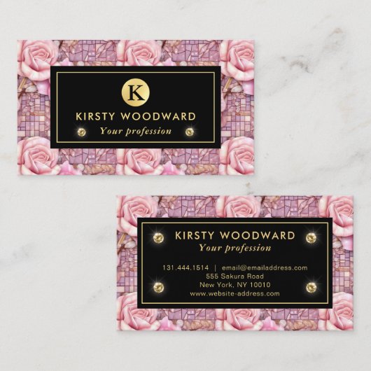 Elegant roze roos mozaïek patroon visitekaartje (Voorkant / Achterkant)