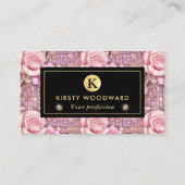 Elegant roze roos mozaïek patroon visitekaartje (Voorkant)