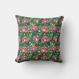 Elegant Roze Roos Nep Gebrandschilderd Glas Patroo Kussen