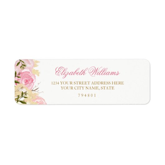Elegant Roze Roos Retouradres Label (Voorkant)