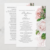 Elegant Roze Roos Wit Huwelijksprogramma Programmakaart (Voorkant / Achterkant)