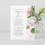 Elegant Roze Roos Wit Huwelijksprogramma Programmakaart (Staand voorkant)