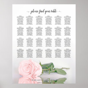Elegant roze Rose 24 Tabel Wedding Seating Chart Poster