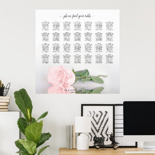Elegant roze Rose 28 Tabel Wedding Seating Chart Poster (Thuiskantoor)
