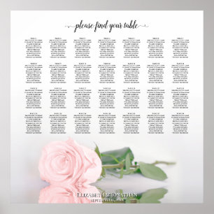 Elegant roze Rose 28 Tabel Wedding Seating Chart Poster
