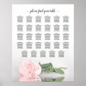 Elegant roze Rose 29 Tabel Wedding Seating Chart Poster (Voorkant)