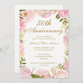 Elegant roze Rose 50th Wedding Jubileum Kaart (Voorkant / Achterkant)