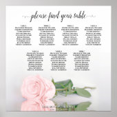 Elegant roze Rose 7 Table Wedding Seding Chart Poster (Voorkant)