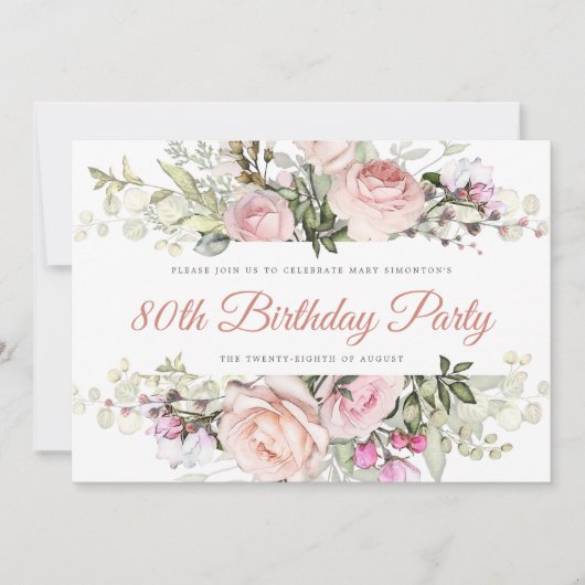 Elegant roze Rose 80th Birthday Briefkaart (Voorkant)