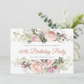 Elegant roze Rose 80th Birthday Briefkaart (Staand voorkant)