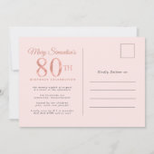 Elegant roze Rose 80th Birthday Briefkaart (Achterkant)