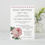 Elegant roze Rose Baby Girl Shower Invitations Kaart (Staand voorkant)