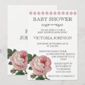 Elegant roze Rose Baby Girl Shower Invitations Kaart (Voorkant / Achterkant)
