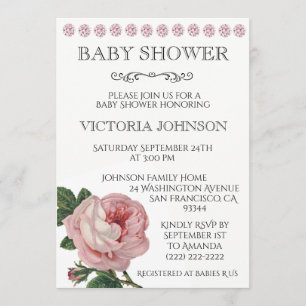 Elegant roze Rose Baby Girl Shower Invitations Kaart