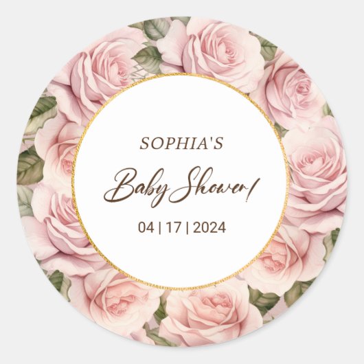 Elegant Roze Rose Baby shower Ronde Sticker (Voorkant)