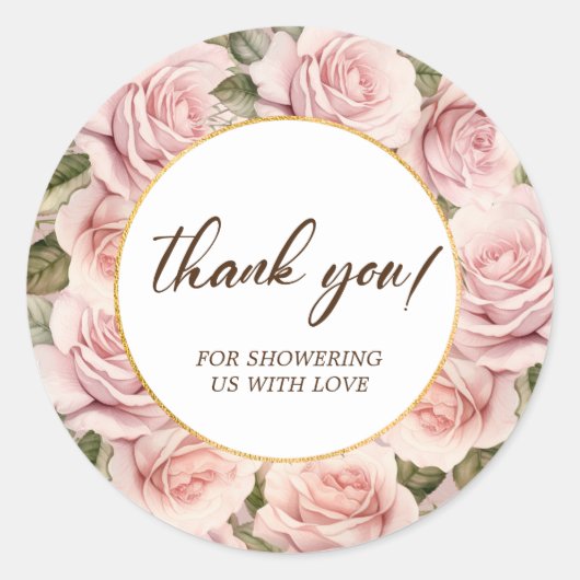 Elegant Roze Rose Baby shower Ronde Sticker (Voorkant)